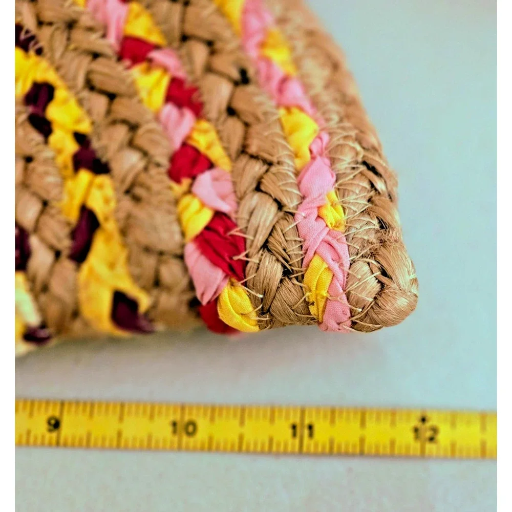 Anthropologie ANTIK KRAFT Chindi Moon Multi Woven Straw Clutch Bag Tassels